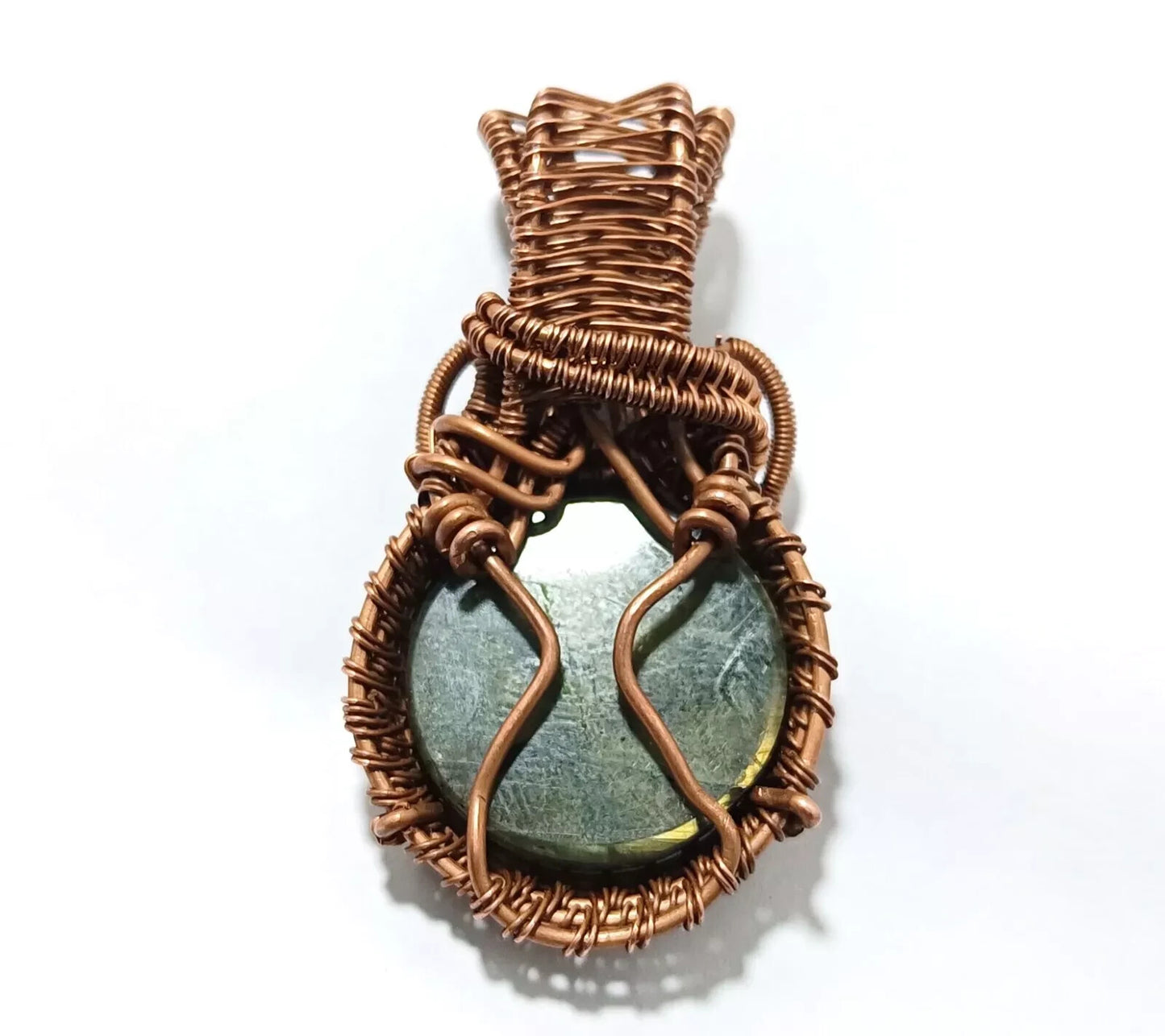 145.5 Ct Labradorite Wire Wrapped Pendant Handcrafted Copper Ethnic Gift 2.34"