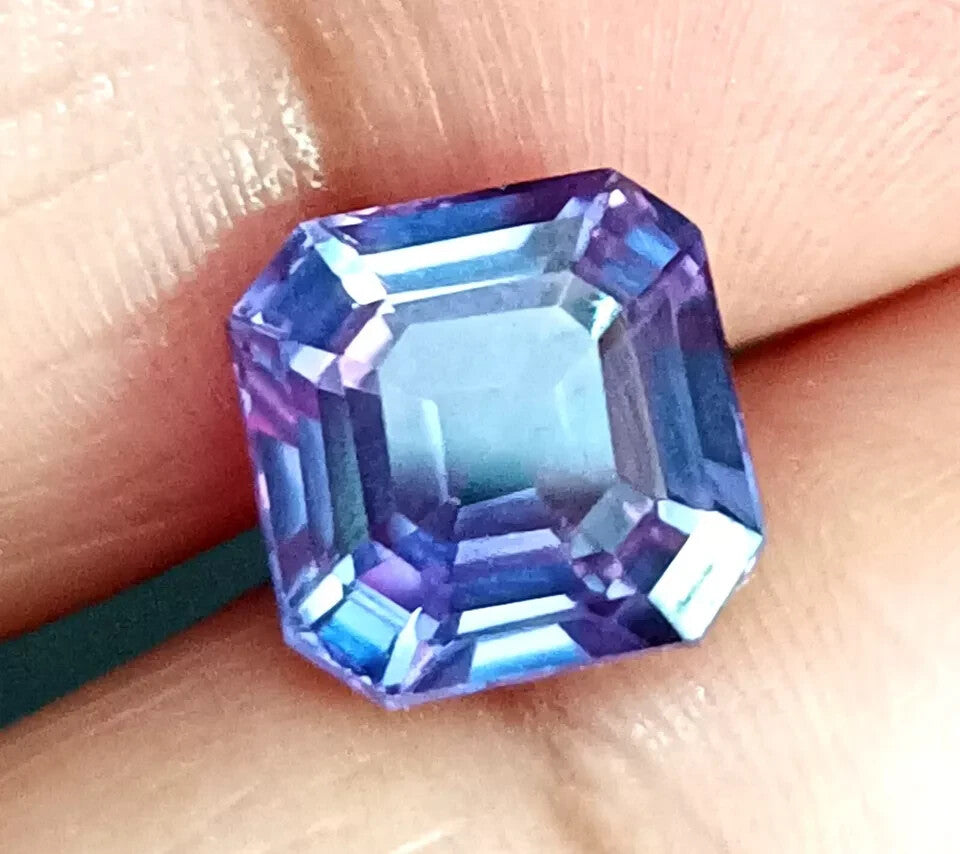 A+ Asscher Cut NATURAL Ceylon Bi-Color Change Sapphire Loose GEMSTONE 7.5 Ct