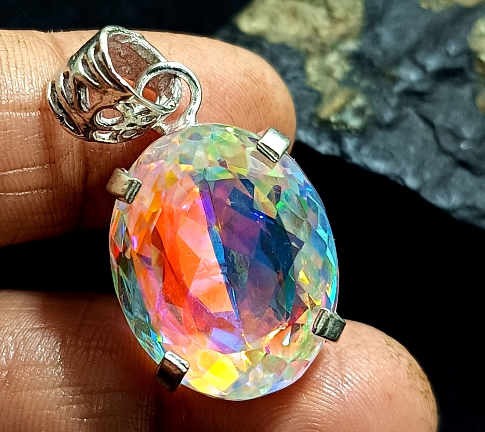 47.80 Ct EGL Certified Natural Mystic 925 Solid Silver Pendant Loose Gemstone