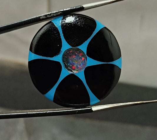 22.80 Ct Black &Blue Onyx Trapiche Fire Opal Inside Round Cut Loose Gemstone