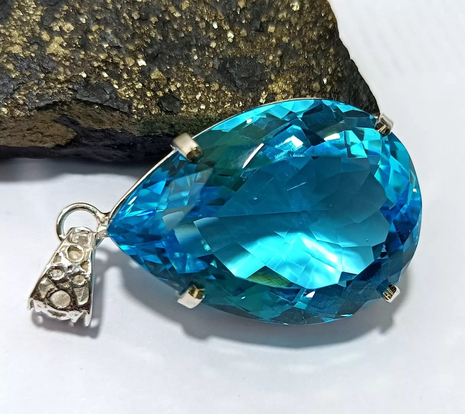 Certified Natural 95.95 Ct Brazilian Blue Pear Topaz Pendant Loose Gemstone