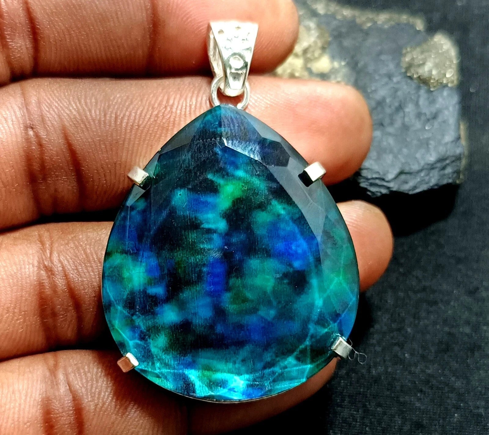 108.05 Ct Natural Ammolite 925 Solid Silver Rainbow PENDANT Certified Gemstone