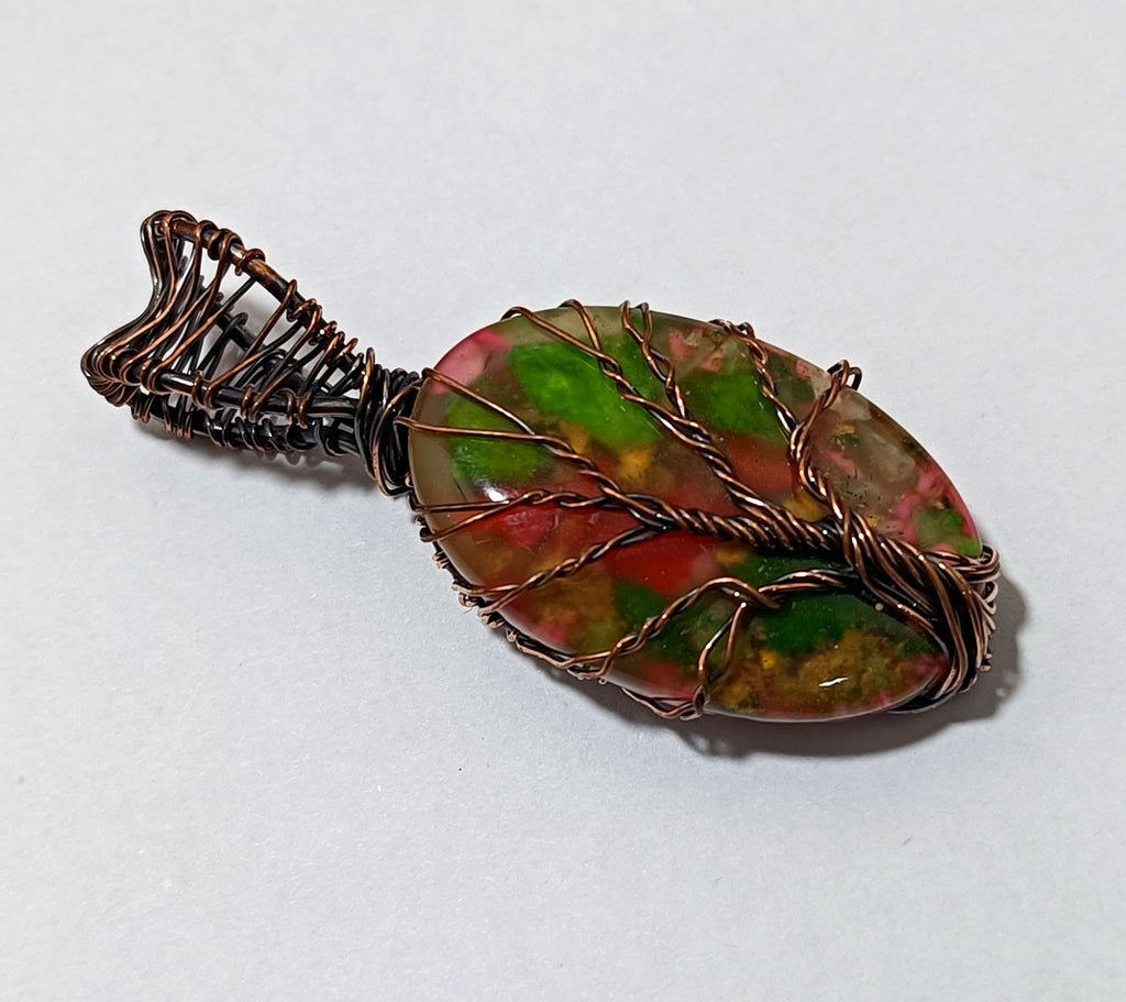 51.70 ct Spiny Oyster Watermelon Turquoise Copper wire Wrapped Jewelry Pendant
