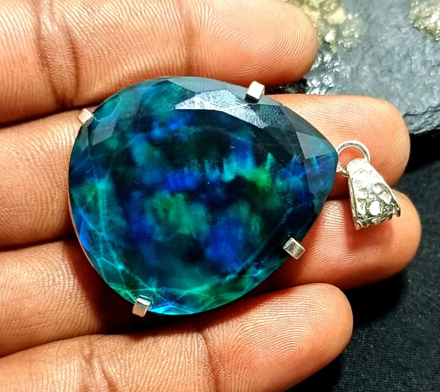 108.05 Ct Natural Ammolite 925 Solid Silver Rainbow PENDANT Certified Gemstone