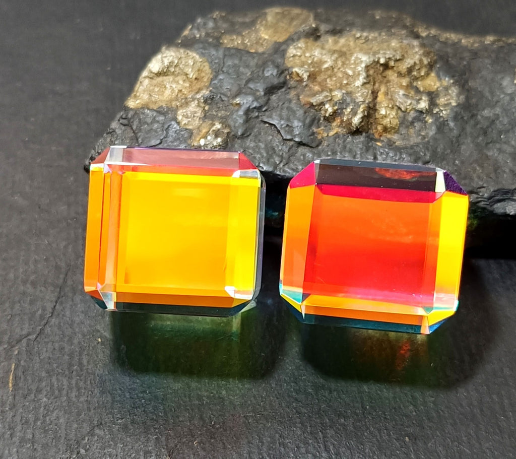 EGL Certified 243.05 Ct Natural Cube Cut Rainbow Color Mystic Loose Gems 2 pcs