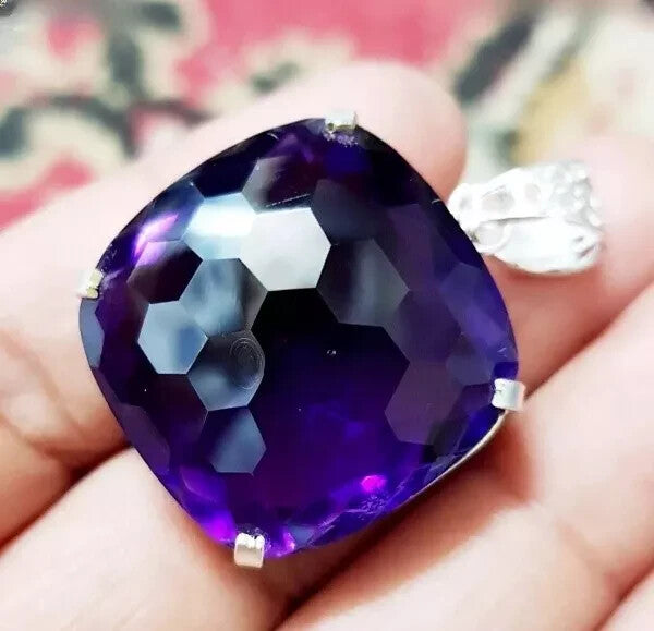 40 Ct Natural Purple Amethyst 925 Sterling Silver Solitaire Pendant Gemstone