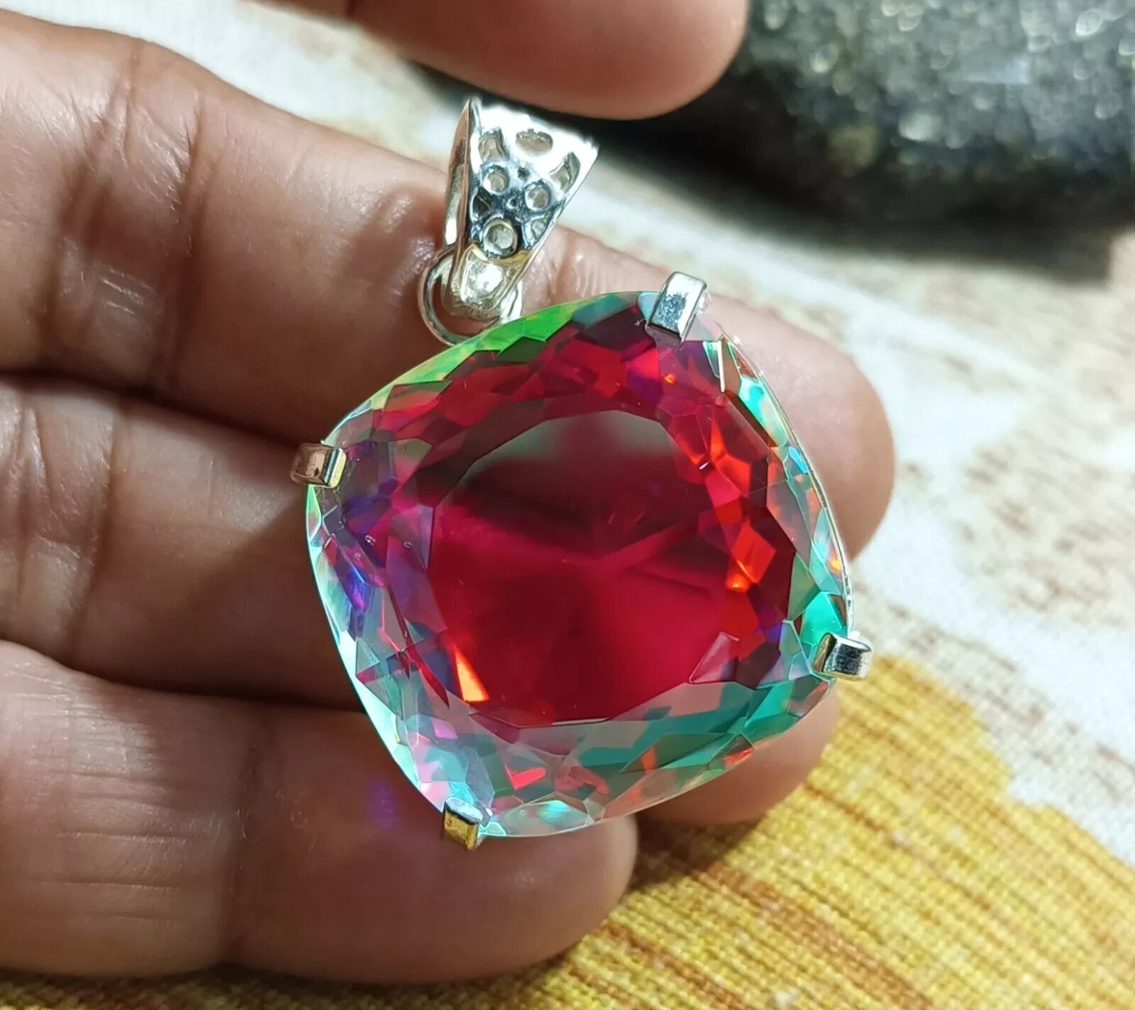 86.29 Ct Natural Hand-Made Mystic 925 Solid Silver Rainbow Color Loose Pendant