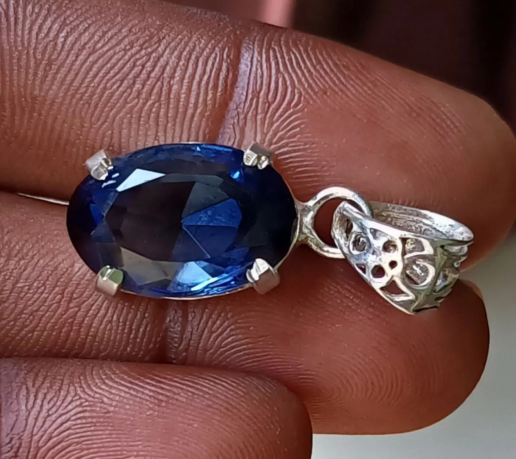 Certified 28.45 Ct Natural Blue Sapphire Oval Cut 925 Silver Pendant Gemstone