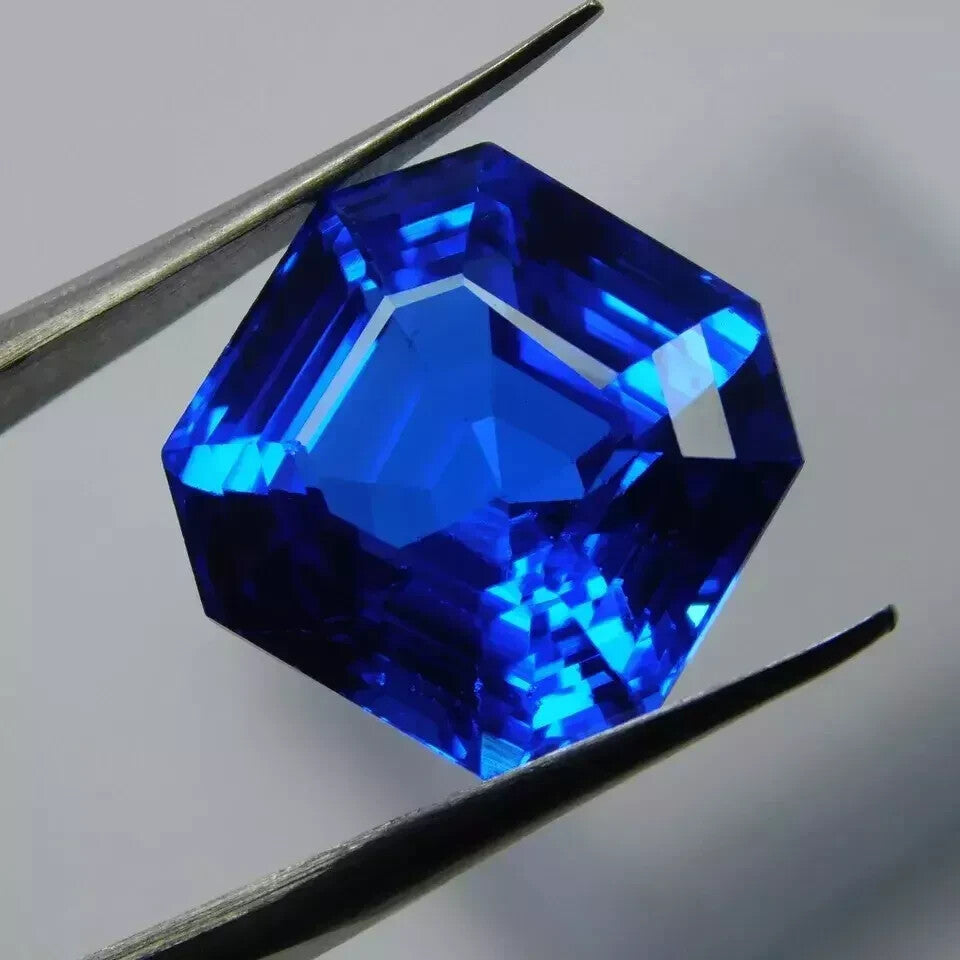 Certified 15.5 Ct Natural Blue Sapphire Sri Lanka Asscher Cut Loose Gemstone