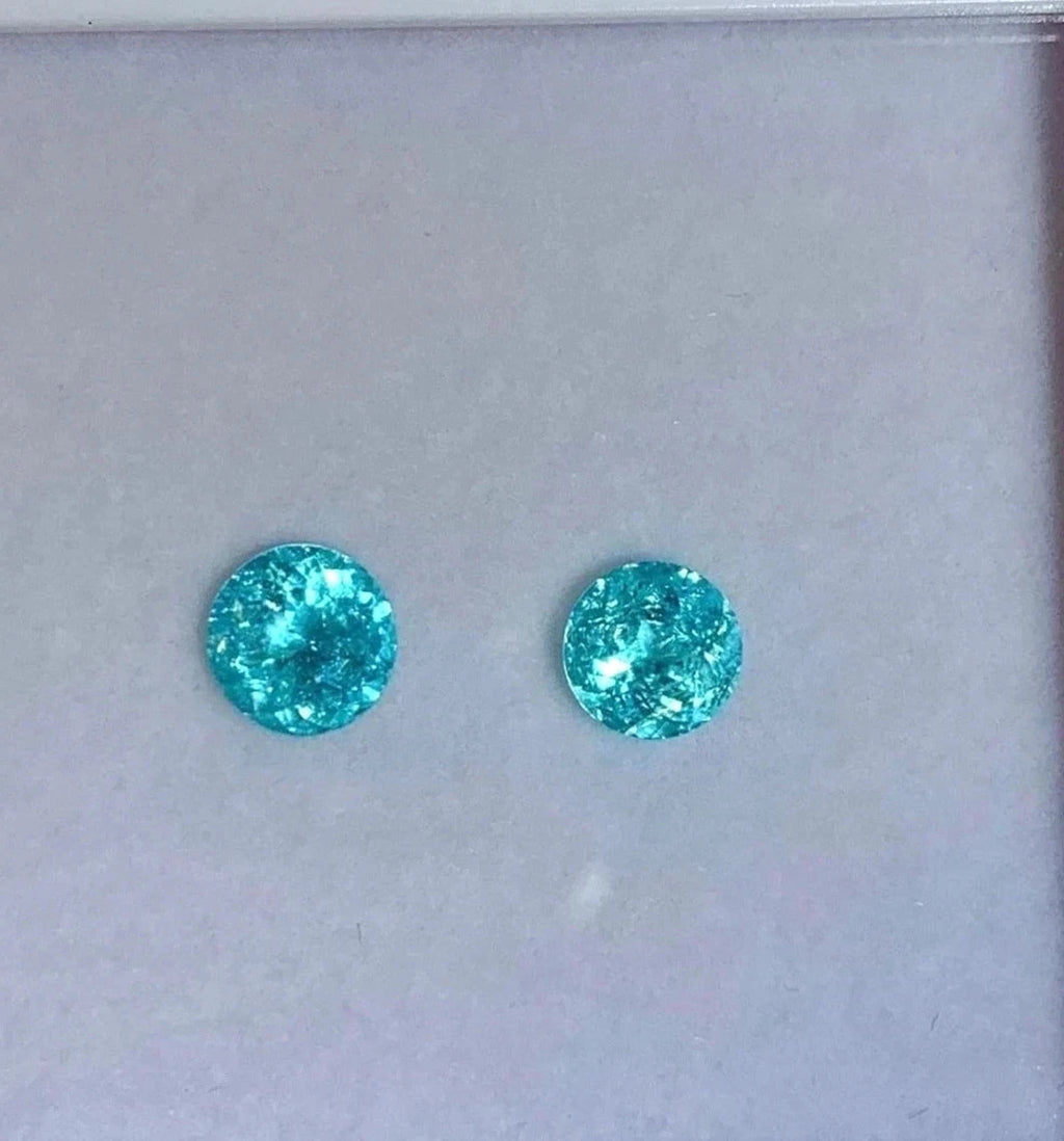 17 Ct Pair GIE Certified Natural Neon Blue Paraiba Tourmaline Round Cut Gemstone