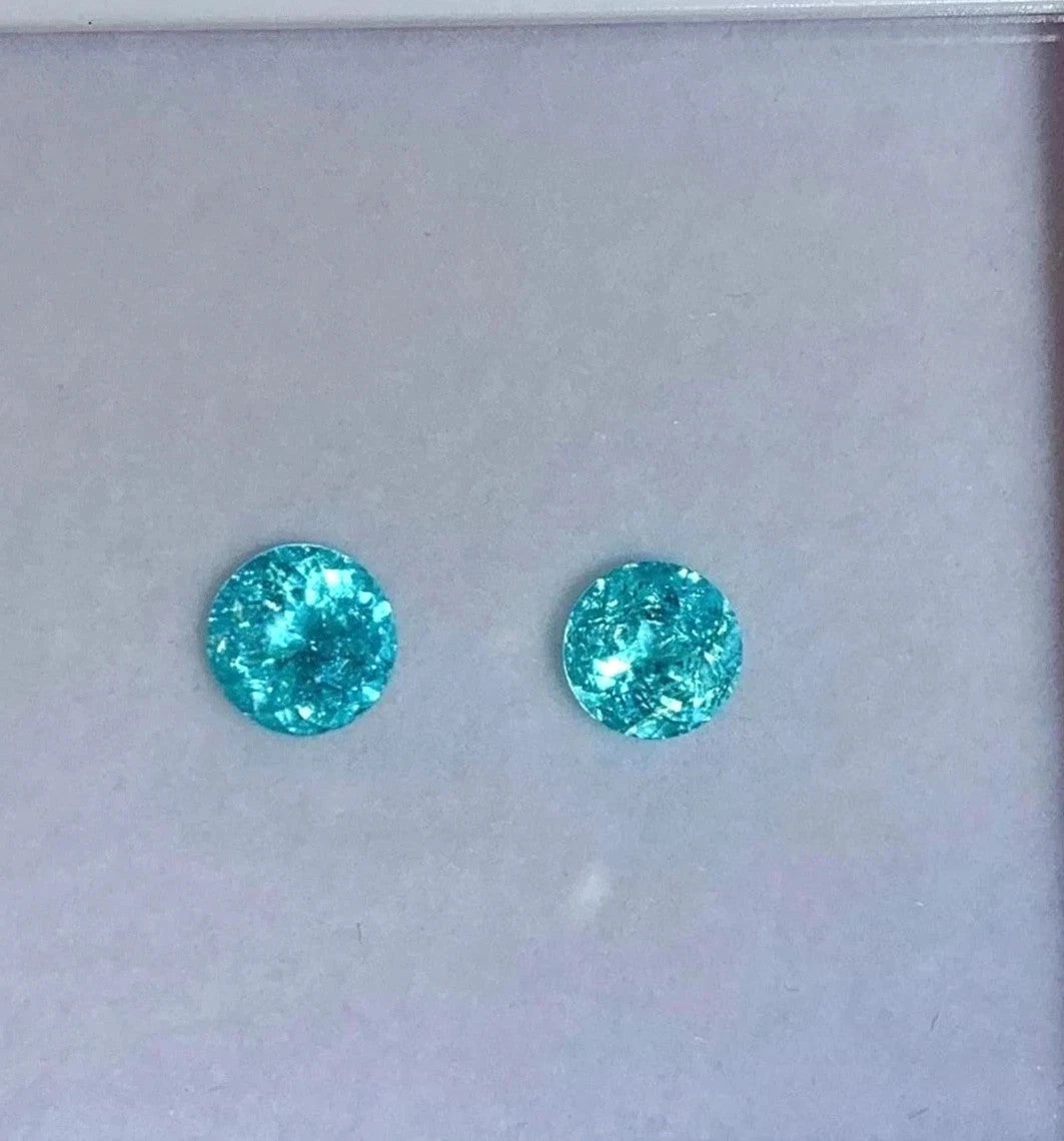 17 Ct Pair GIE Certified Natural Neon Blue Paraiba Tourmaline Round Cut Gemstone