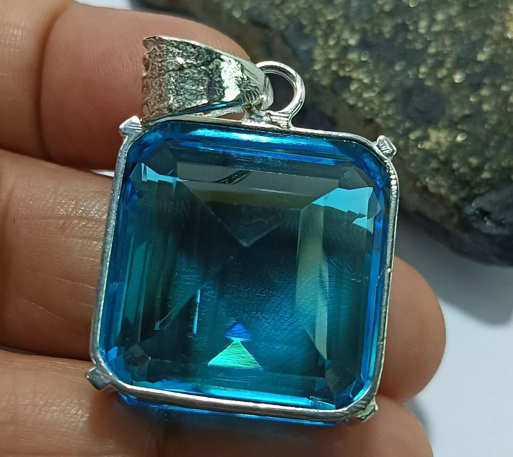 Certified Natural 69.80 Ct Brazilian Asscher Blue Topaz Pendant Loose Gemstone