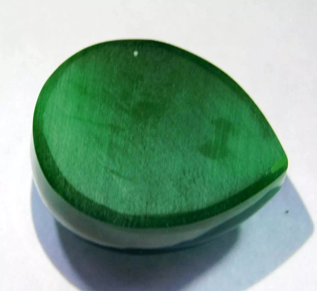 13.25 Ct NATURAL BRAZILIAN Green Cat Eye Loose Cabochon Cut Certified GEMSTONE