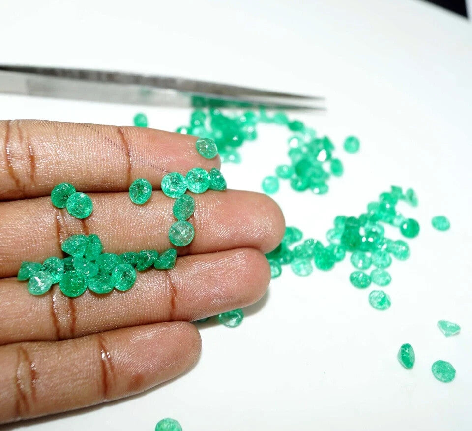 6 mm 18 Pcs Natural Colombian Green Emerald Round Loose Certified Gemstones Lot