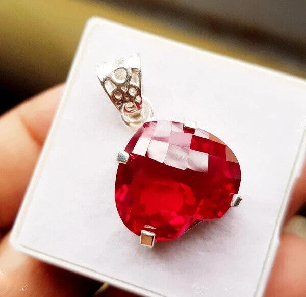 Sterling Silver Plated Heart Cut Natural Ruby Locket 20.95 Ct Certified Pendant