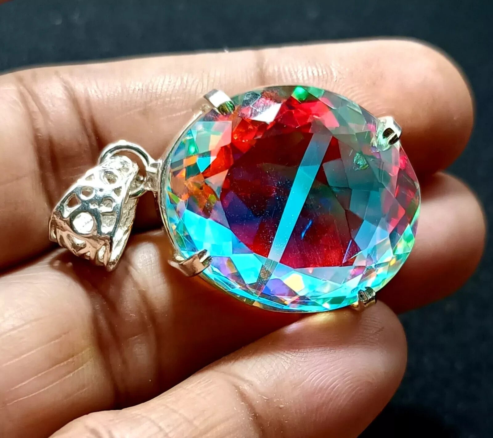 69.85 Ct EGL Certified Natural Mystic 925 Solid Silver Pendant Loose Gemstone