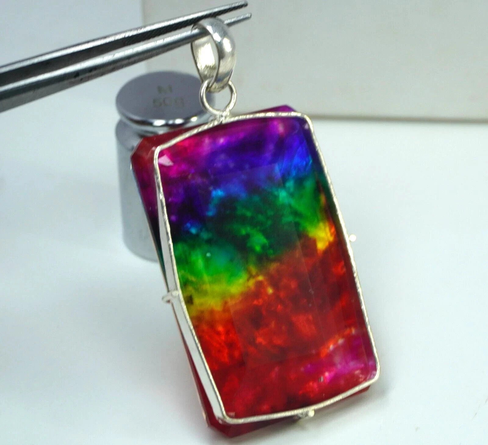Certified 95.20 Ct Natural Ammolite 925 Solid Silver Pendant Loose Gemstone
