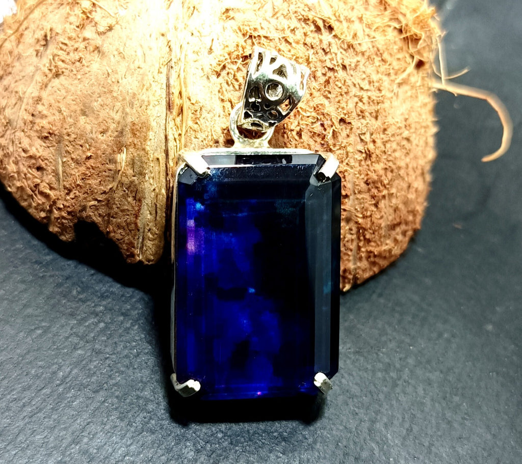 Certified 57.70Ct Natural Ammolite 925 Silver Emerald Cut Pendant Loose Gemstone