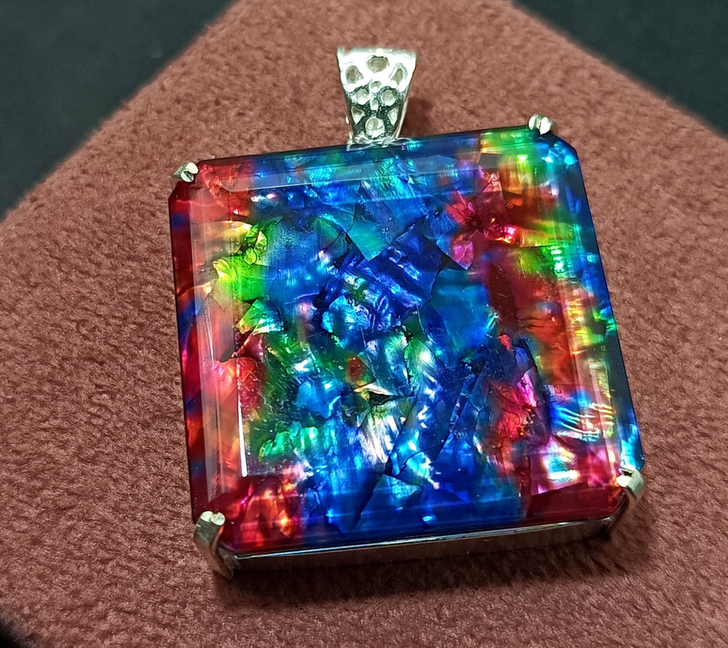 GIE Certified 103.90 Ct Natural Ammolite 925 Solid Silver Pendant Loose Gemstone