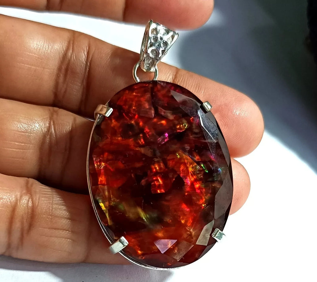88.10 Ct Natural Ammolite 925 Solid Silver PENDANT MultiColor Certified Gemstone