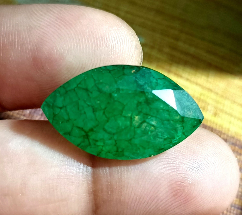 Flawless Natural 13.40 Ct Green Emerald Certified Marquise Facet Loose Gemstone