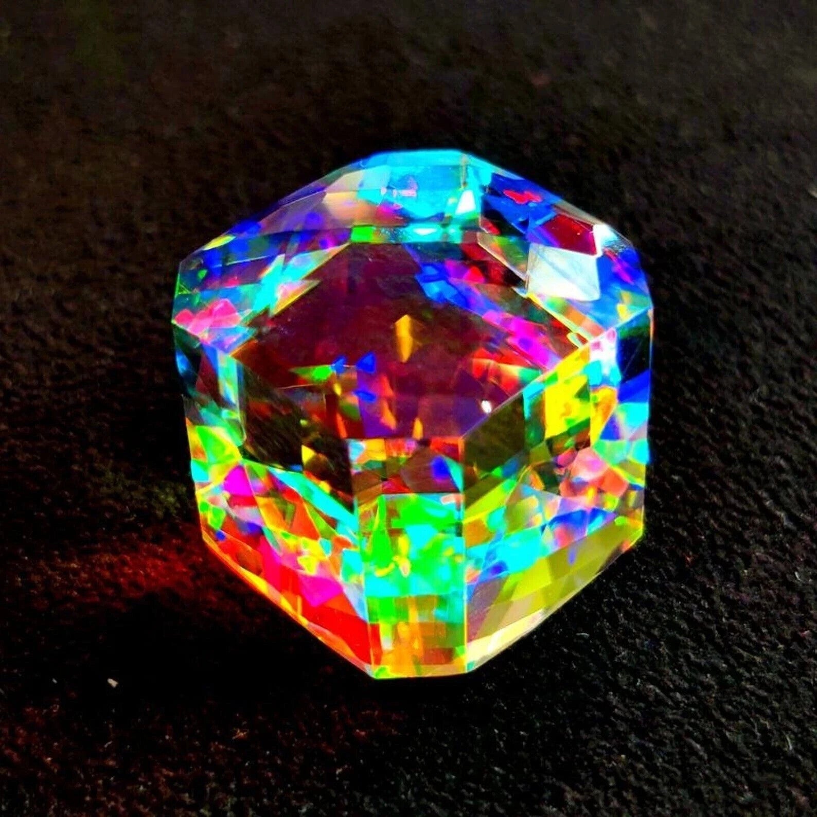 Certified 92 Ct Natural Rainbow Color Cube Cut Mystic Topaz Loose Gemstone
