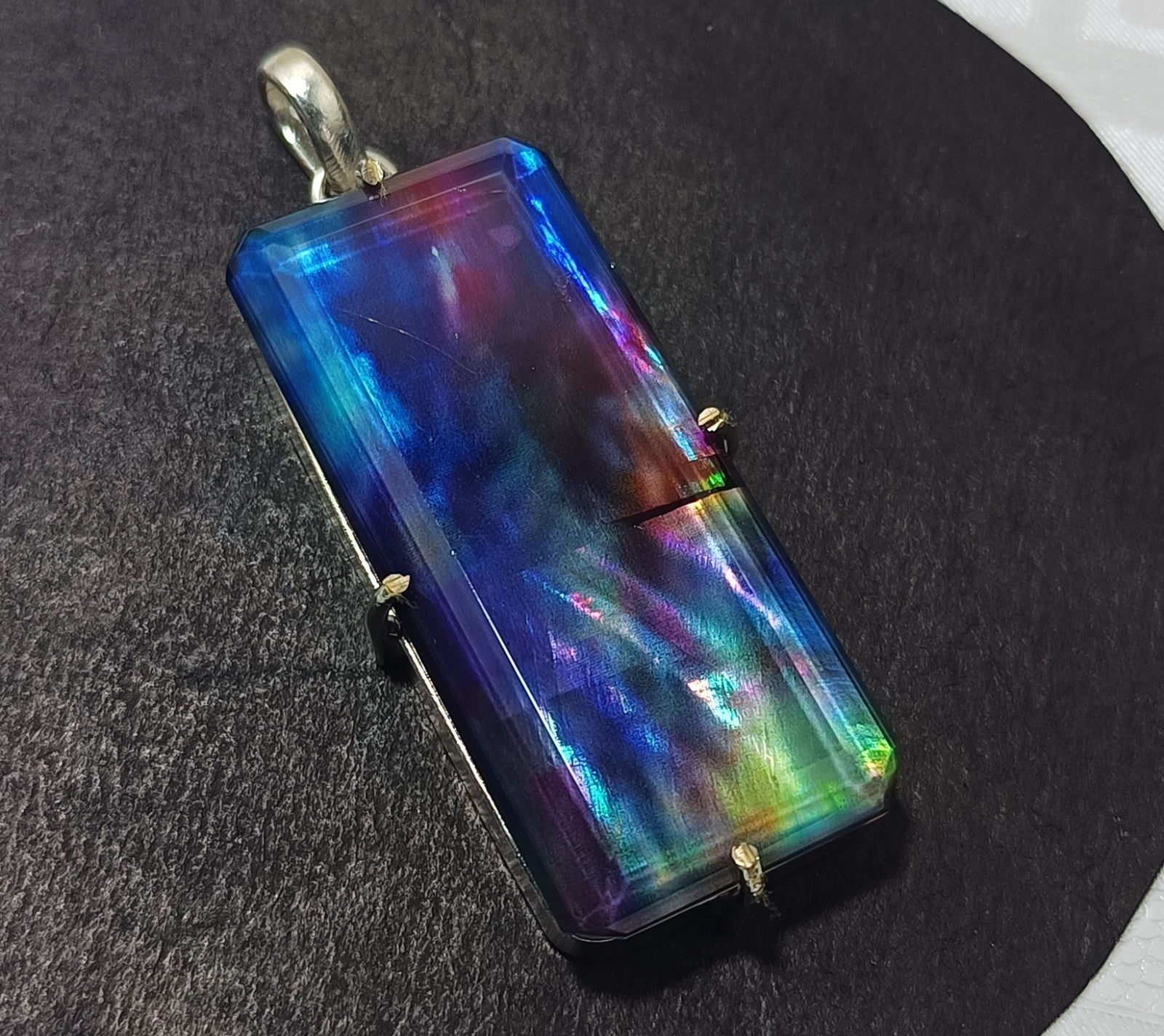 Certified 82.70Ct Natural Ammolite 925 Silver Emerald Cut Pendant Loose Gemstone