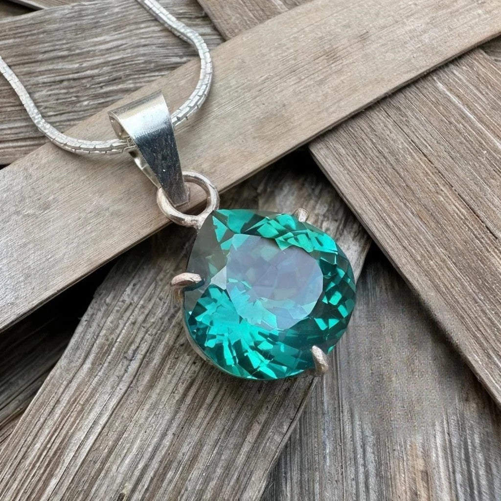 Certified 27 Ct Natural Parti Sapphire Pendant – In 925 Solid Silver Setting