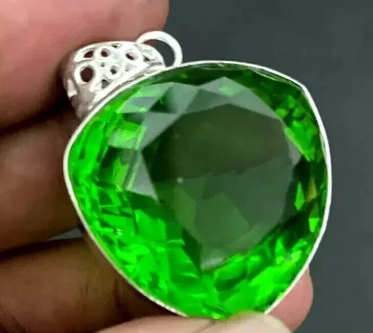 65 Ct+ Certified Natural Green Topaz Solid Silver Pendant Loose Gemstone