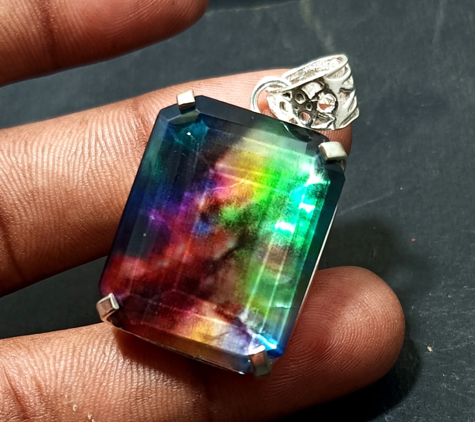 EGL Certified 58.60 Ct Natural Ammolite 925 Solid Silver Pendant Loose Gemstone