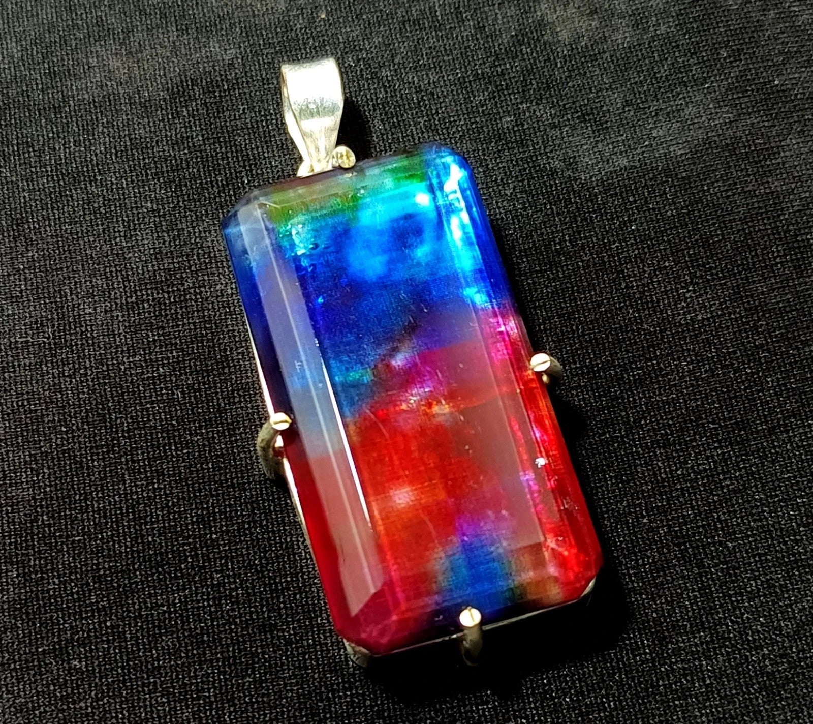 Certified 76.75 Ct Natural Ammolite Doublet Solid Silver Pendant Loose Gemstone