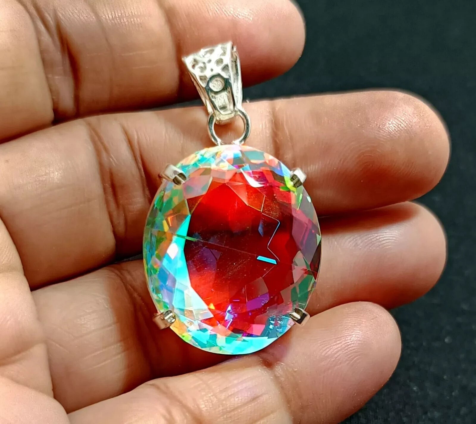 69.85 Ct EGL Certified Natural Mystic 925 Solid Silver Pendant Loose Gemstone