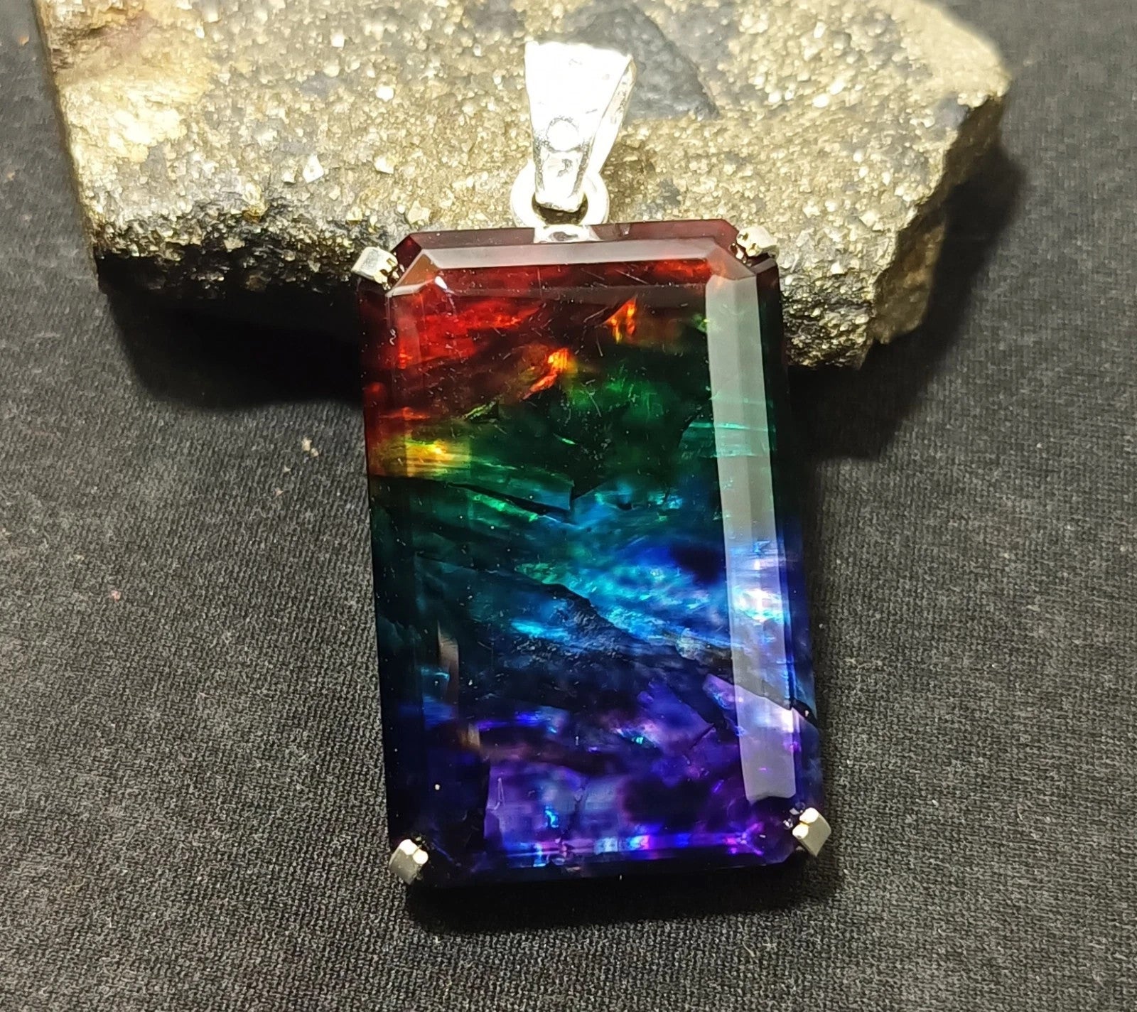 95.60 Ct Natural Ammolite Opal Doublet Pendant Multi-Color Rare Loose GEMSTONE