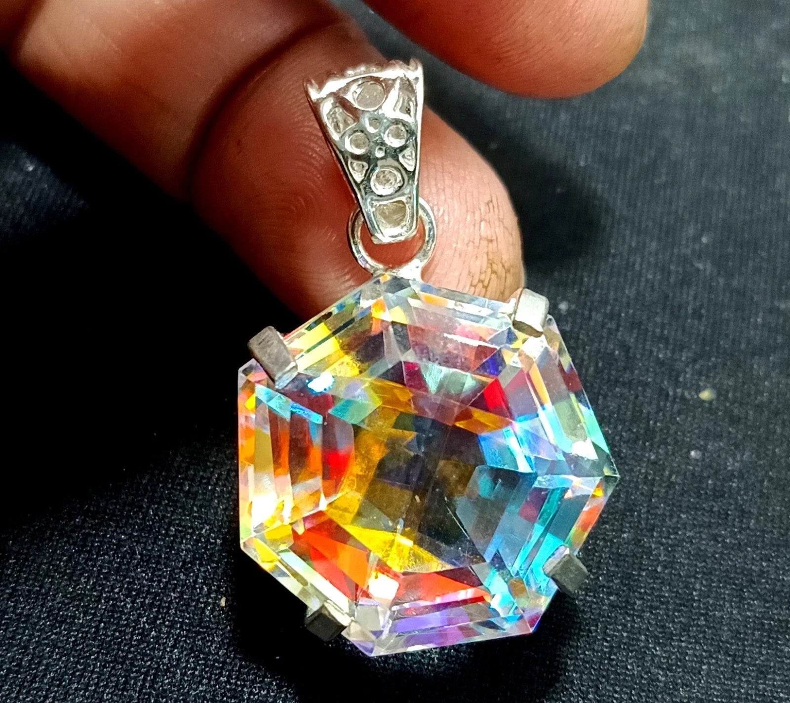 EGL 60.15 Ct+ Natural Mystic Topaz Hexagon Cut 925 Solid Silver Pendant Gemstone