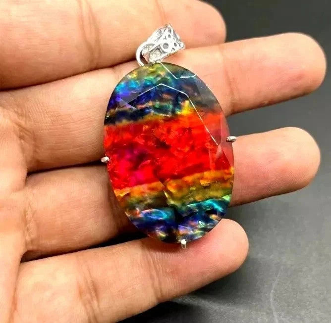 EGL Certified 75.20 Ct Natural Ammolite 925 Solid Silver Pendant Loose Gemstone