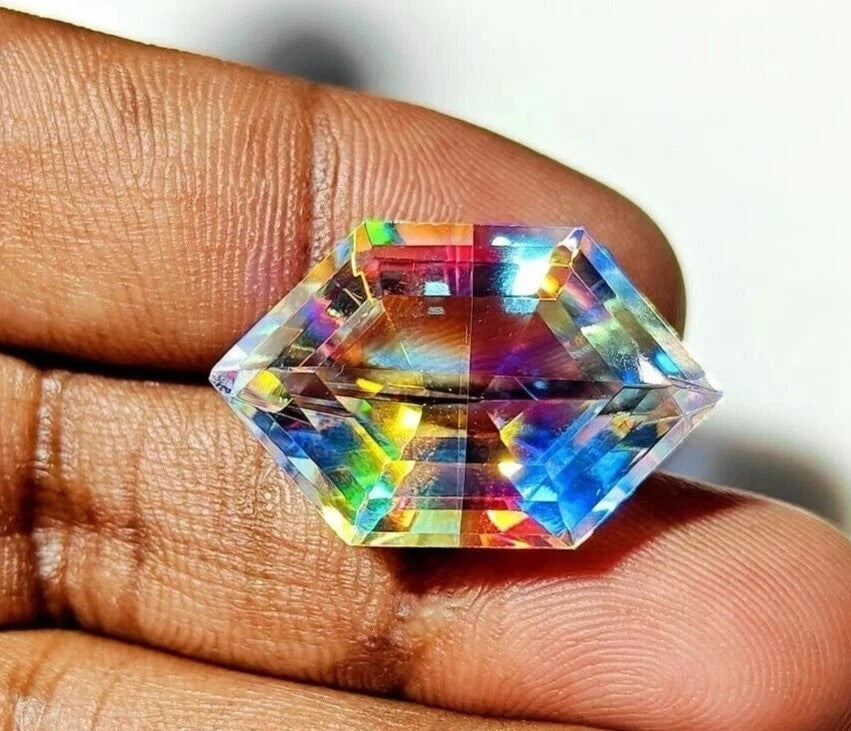 AAA+Natural Certified 55 Ct +Fancy Cut Nice Rainbow Mystic Quartz Loose Gemstone