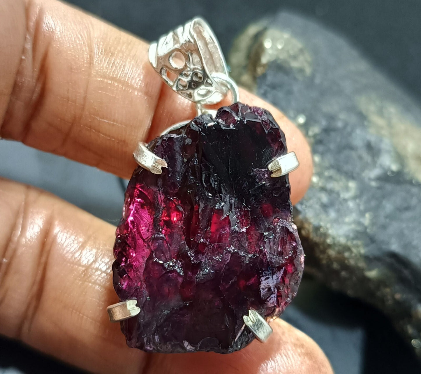 Rough Cut 77.05Ct Painite Gemstone 925 Sterling Silver Pendant,Gift For Her Love