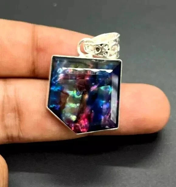Certified 41.70 Ct Natural Ammolite 925 Solid Silver Rainbow Pendant Gemstone