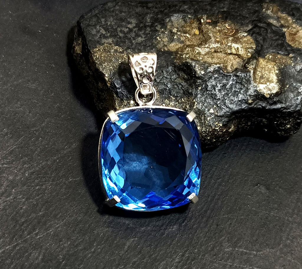 Certified Natural 89.00 Ct Brazilian Blue  Cushion Topaz Pendant Loose Gemstone