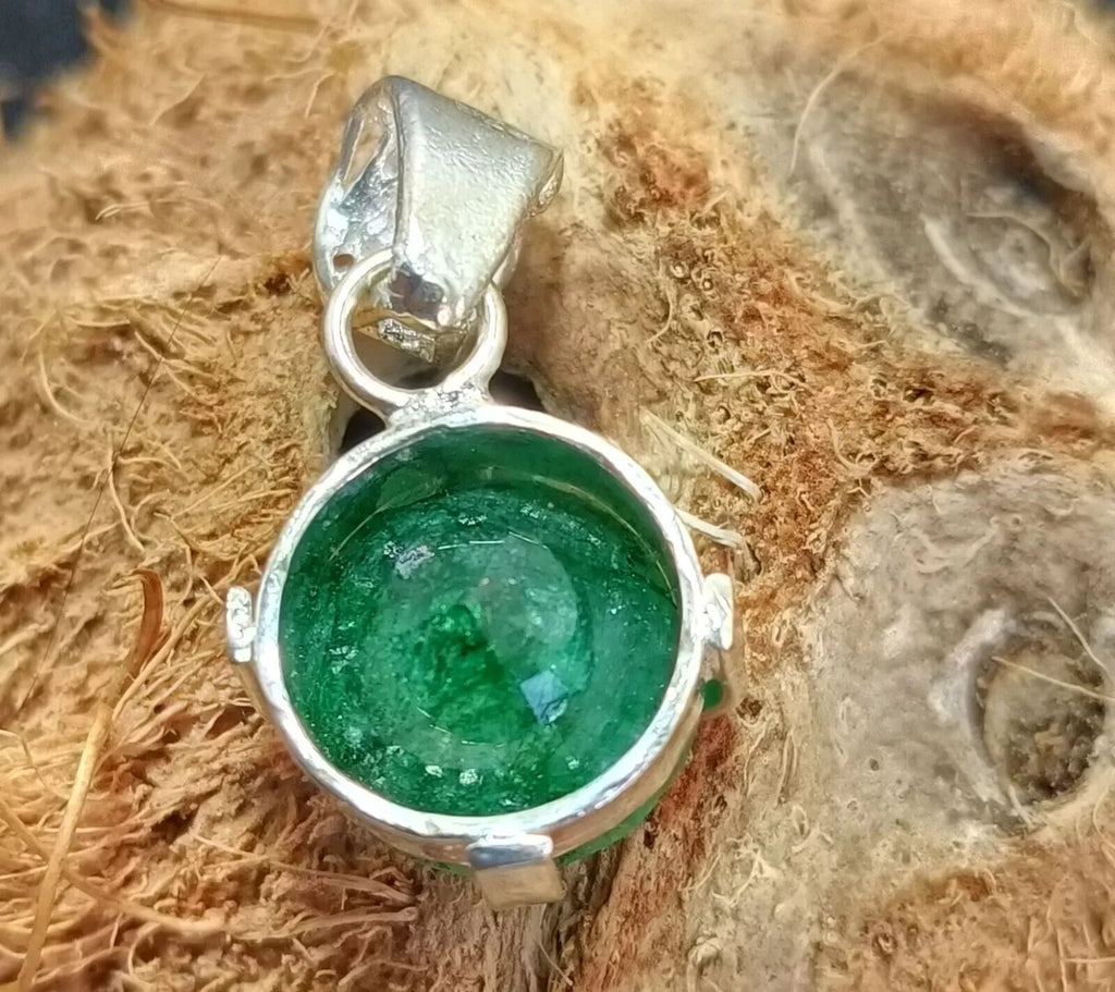 Certified 21.05 Ct Natural Emerald 925 Solid Silver Round  Cut Pendant Gemstone