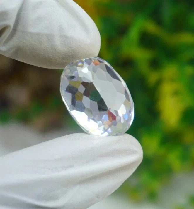 Certified 50 Ct NATURAL White Zircon Cambodian Facet Oval Cut Loose A+ GEMSTONE