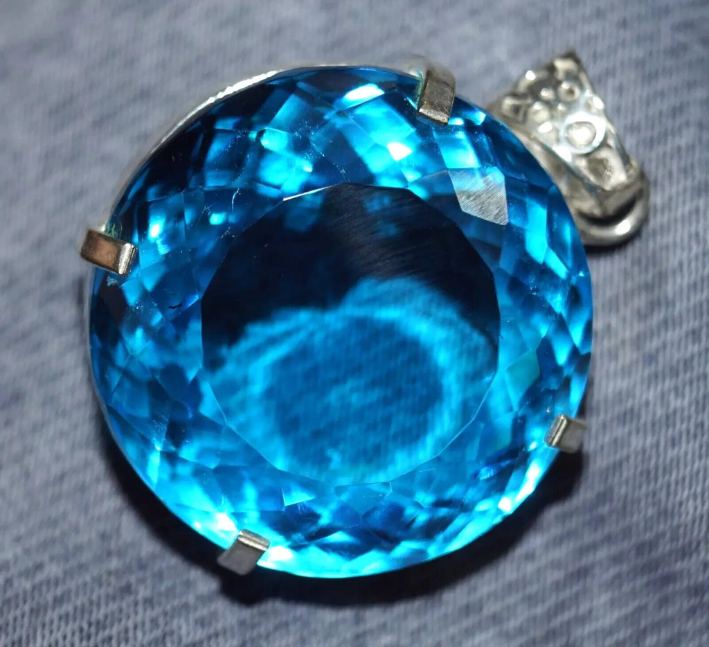 129 Ct Natural Topaz 925 Solid Silver Pendant Certified Round Cut Loose Gemstone
