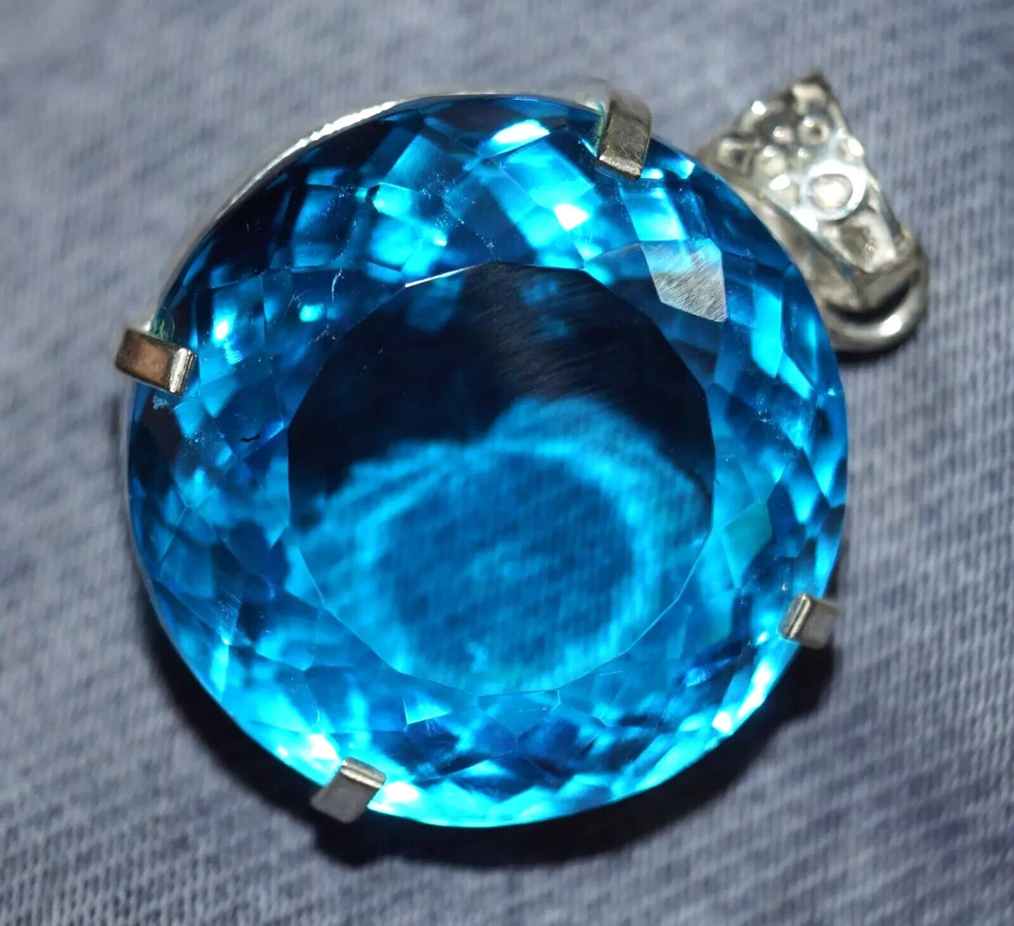 129 Ct Natural Topaz 925 Solid Silver Pendant Certified Round Cut Loose Gemstone