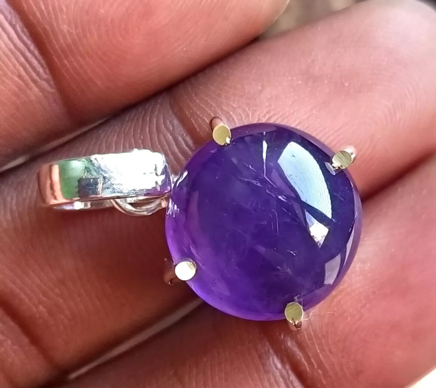 Round Cabochon Natural Violet Amethyst 27.60Ct Sterling Silver Flawless Pendant