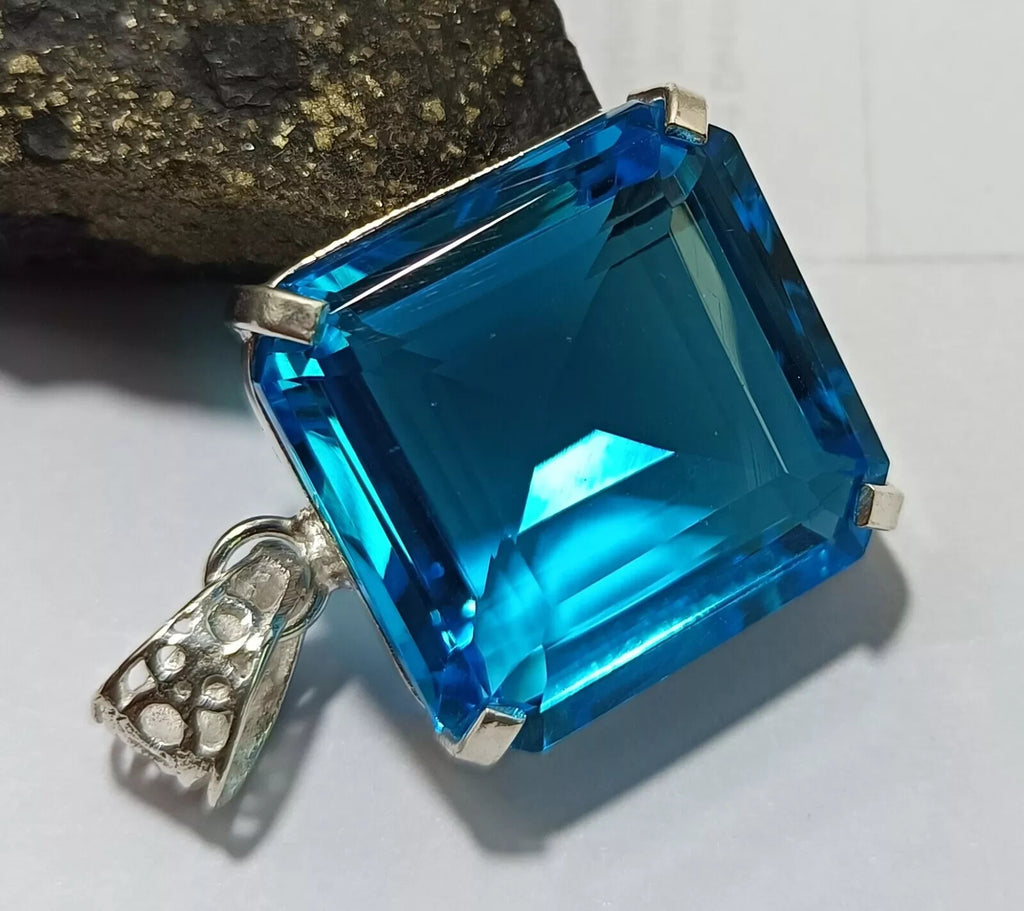 Certified Natural 69.80 Ct Brazilian Asscher Blue Topaz Pendant Loose Gemstone