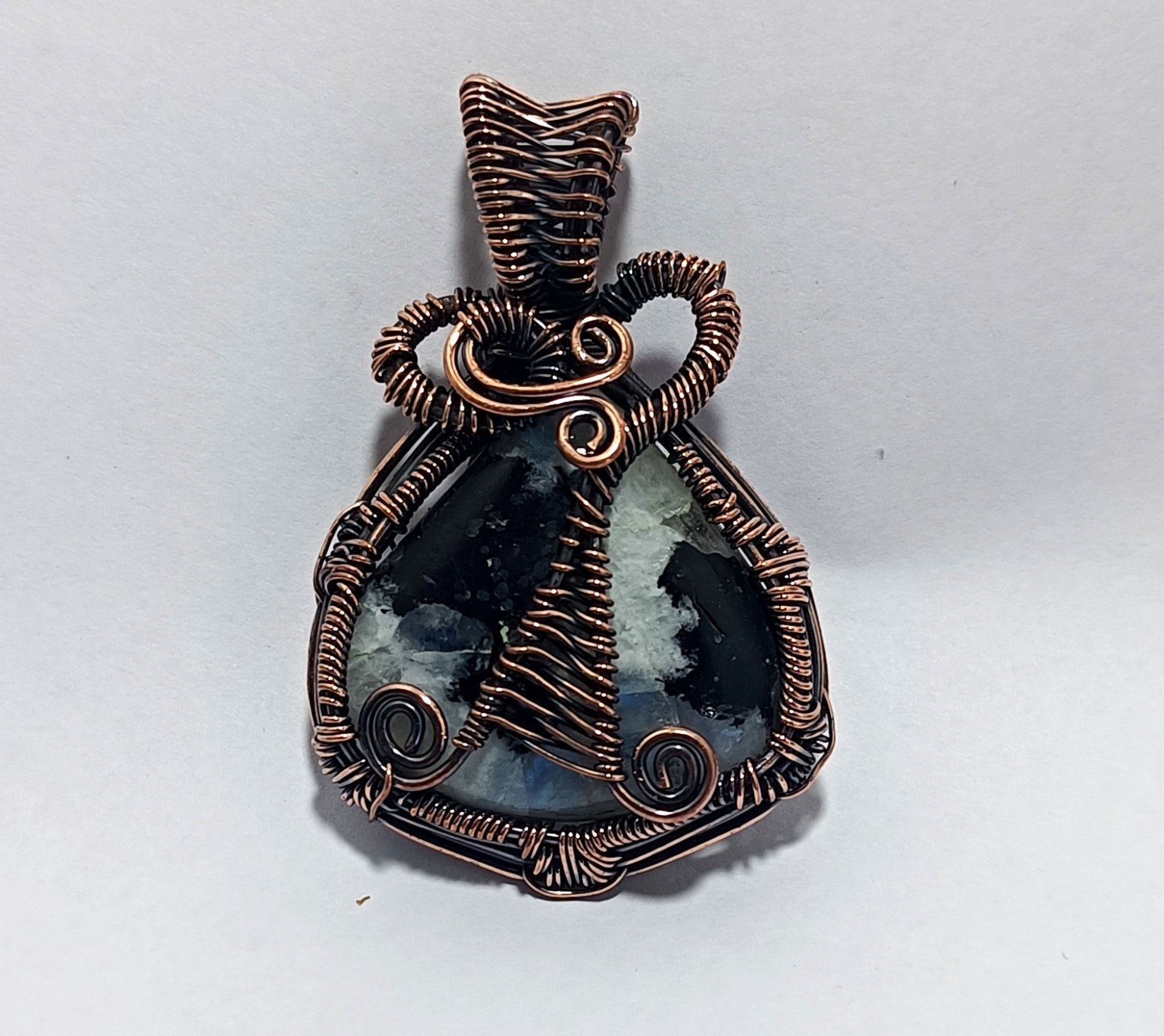 92.55 Ct GIE Certified Copper Zebra Wire Wrapped Handmade Pendant Gift For Mom