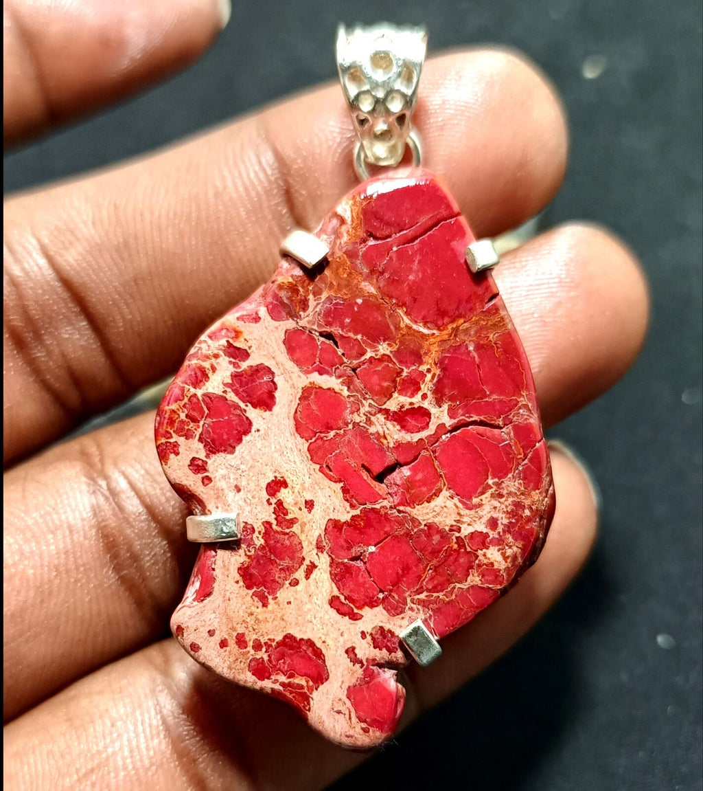 A+ 85.90 Ct Natural RED Turquoise Slab 925 Solid Silver Pendant Loose Gemstone