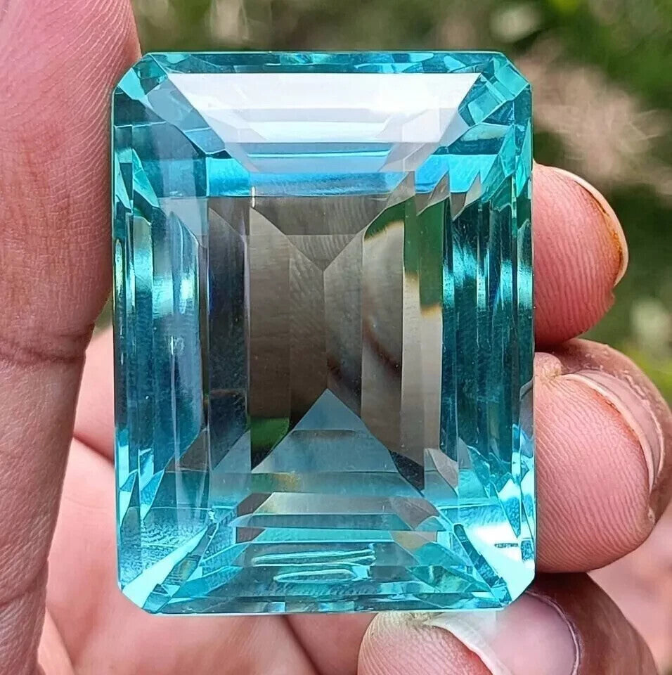 EGL Certified 106.55 Ct LAB-Created  Blue Topaz Emerald Cut AAA+ Loose Gemstone