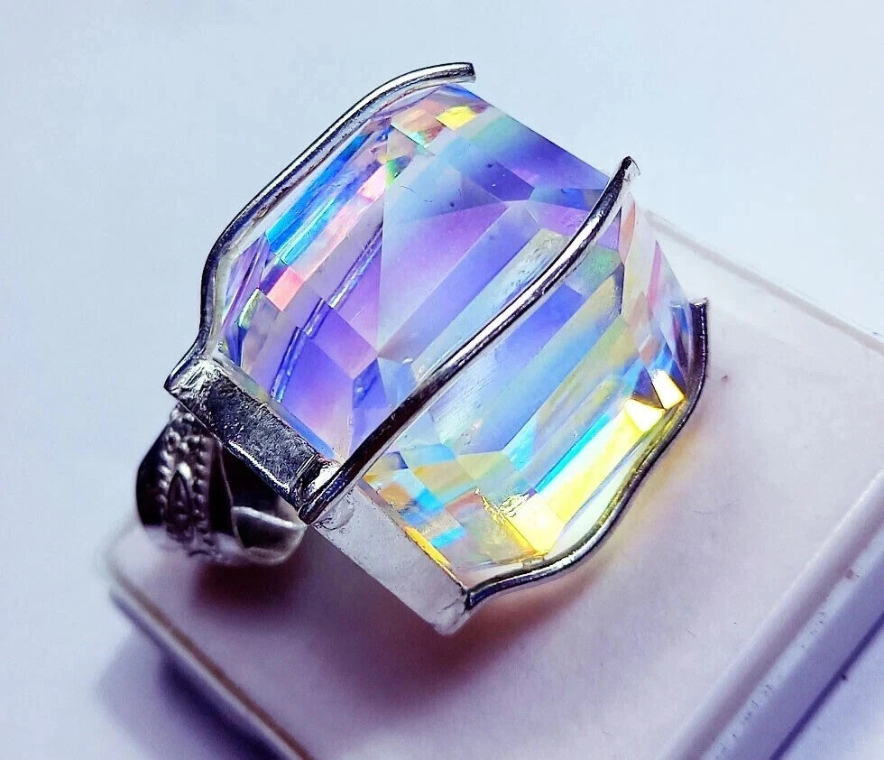 100 Ct Loose Natural Mystic Quartz Cube Gems in solid Sliver Timeless Pendant