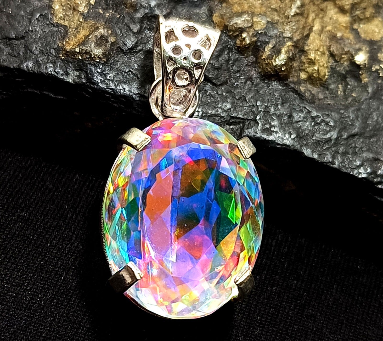 47.80 Ct EGL Certified Natural Mystic 925 Solid Silver Pendant Loose Gemstone